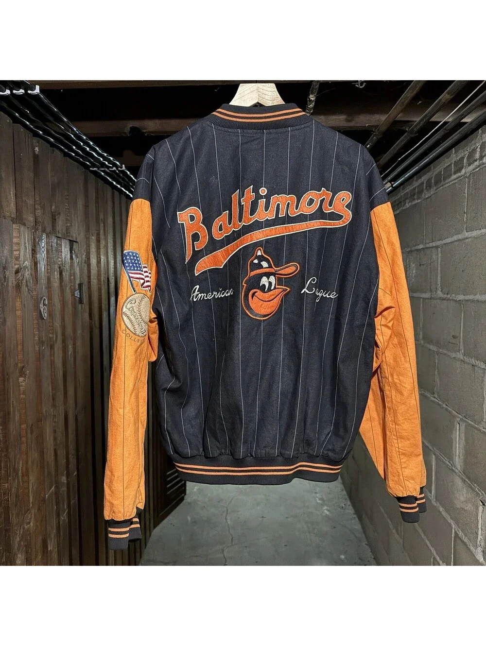 Vintage 1991 Mirage MLB Baltimore Orioles Cooperstown Pinstripe Varsity Jacket L